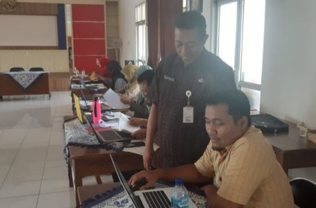 Kepala BKPPD Kabupaten Banyumas Achmad Supartono mengecek proses verifikasi lamaran pendaftar CPNS.